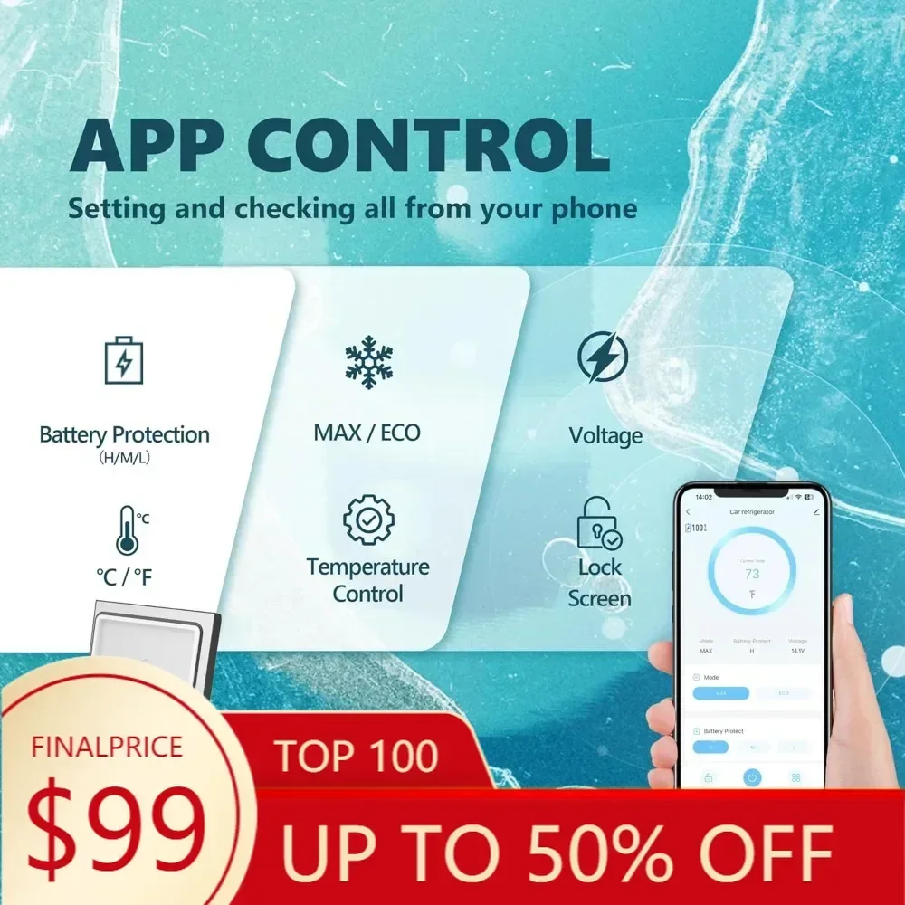 

EUHOMY 12V 26 Quart Compressor Cooled Electric Cooler, 12/24V Portable Fridge with APP Control, Temperature Range -4℉ to 68℉