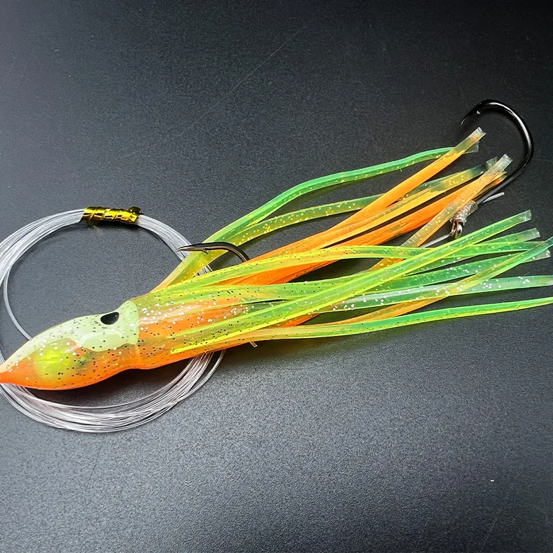 2Pcs Pre‑Rigged Octopus Skirt Lure Soft Silicone Squid Bait With Hook Leader Line Lifelike Saltwater Trolling Sea Fishing Bait - view 3