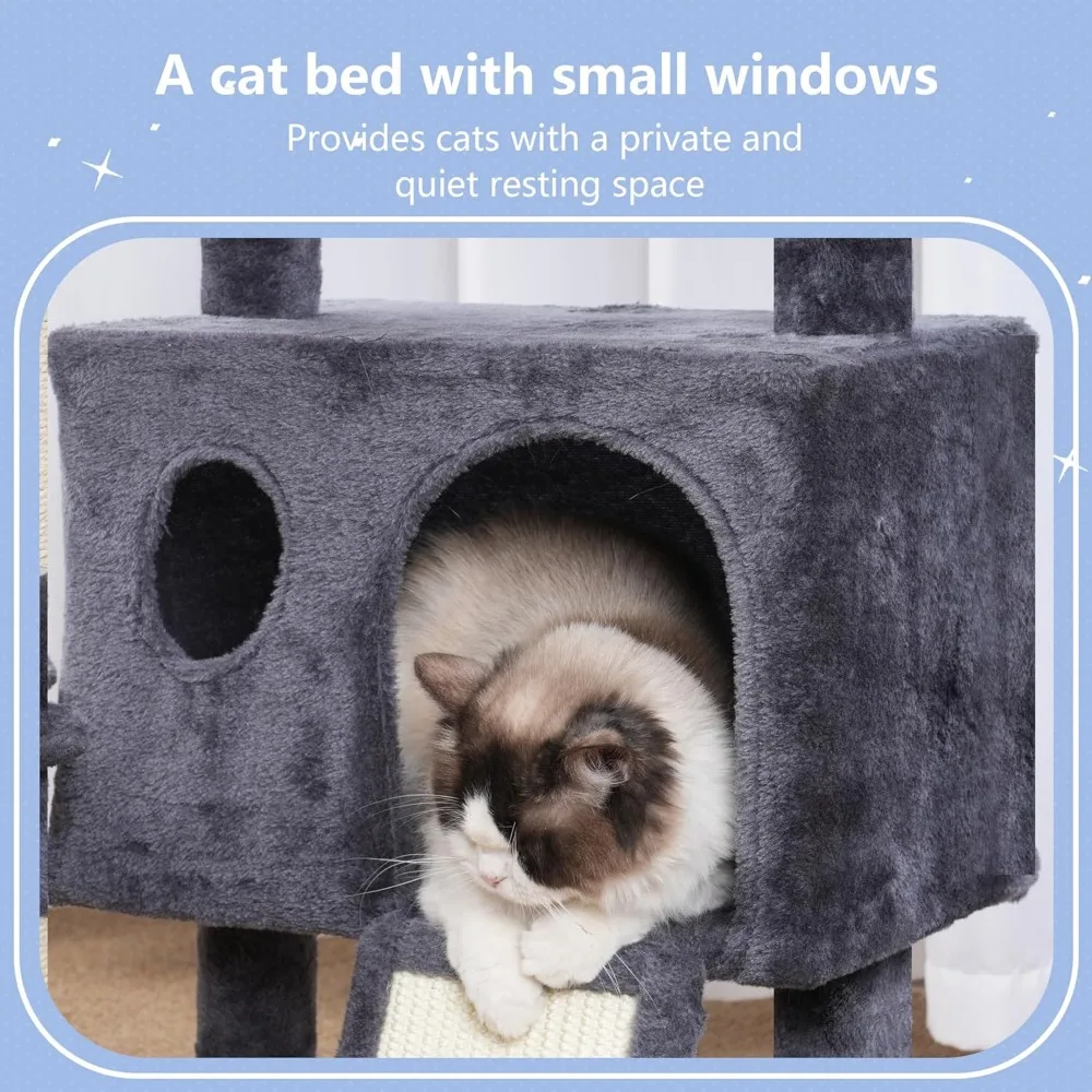 برج شجرة القطط مع أعمدة خدش، شقة مريحة، أرجوحة، وألعاب للقطط الداخلية، 41.3 بوصة، رمادي دخاني #5