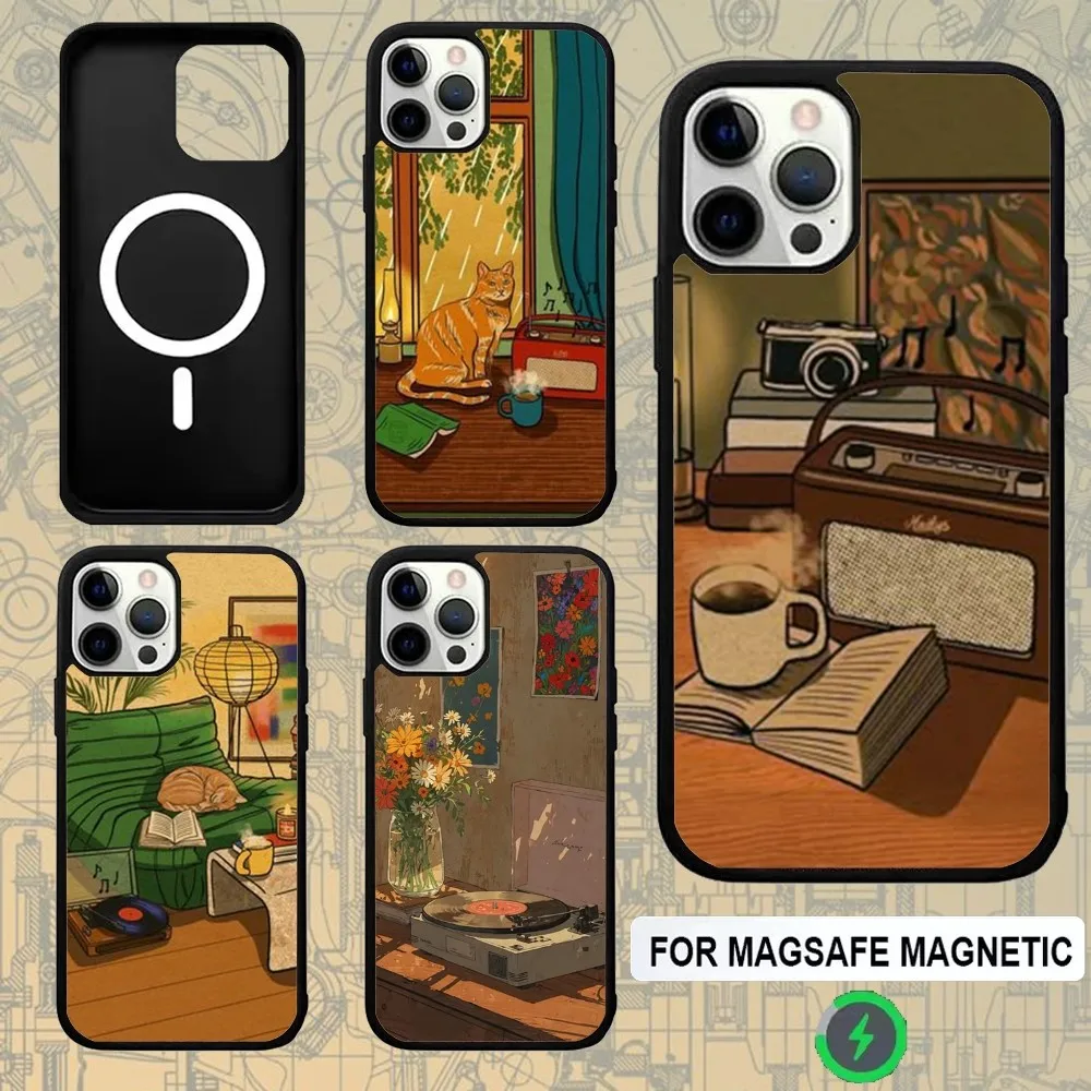 

Table Cat Phone Case For IPhone 16e,16,15,Pro,Max,14,Plus,13,12,11 Magesafe Magnetic Wireless Charge Cover