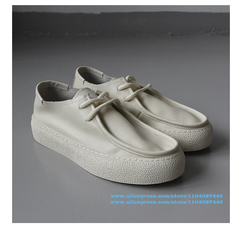 

Thick-Soled Men's Shoes White Leather Lace-Up Casual Shoes Wear-Resistant Sneakers Trendy Luxury Handmade Shoe Men's Shoes