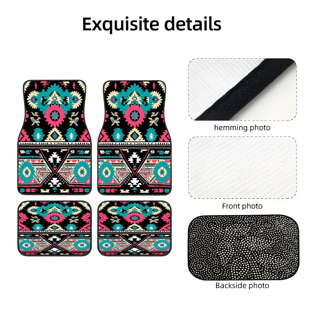 Set Of 4, Featuring A Bohemian Design, Themed Car Floor Mats With Car Prints, Universal Non-Slip Mats Ideal For All Seasons, Pet