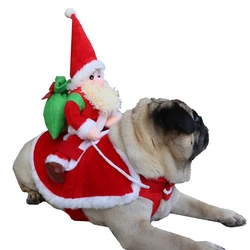 Christmas Dog Costume Riding Santa Claus Funny Dog Christmas Apparel Pet Cat Holiday Outfit Clothes Halloween Xmas Dressing up