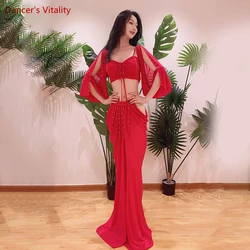 Belly Dance Practice Clothes for Women Belly Dancing Palace Style Long Sleeves Top+skirt 2pcs Female Oriental Performance Outfit