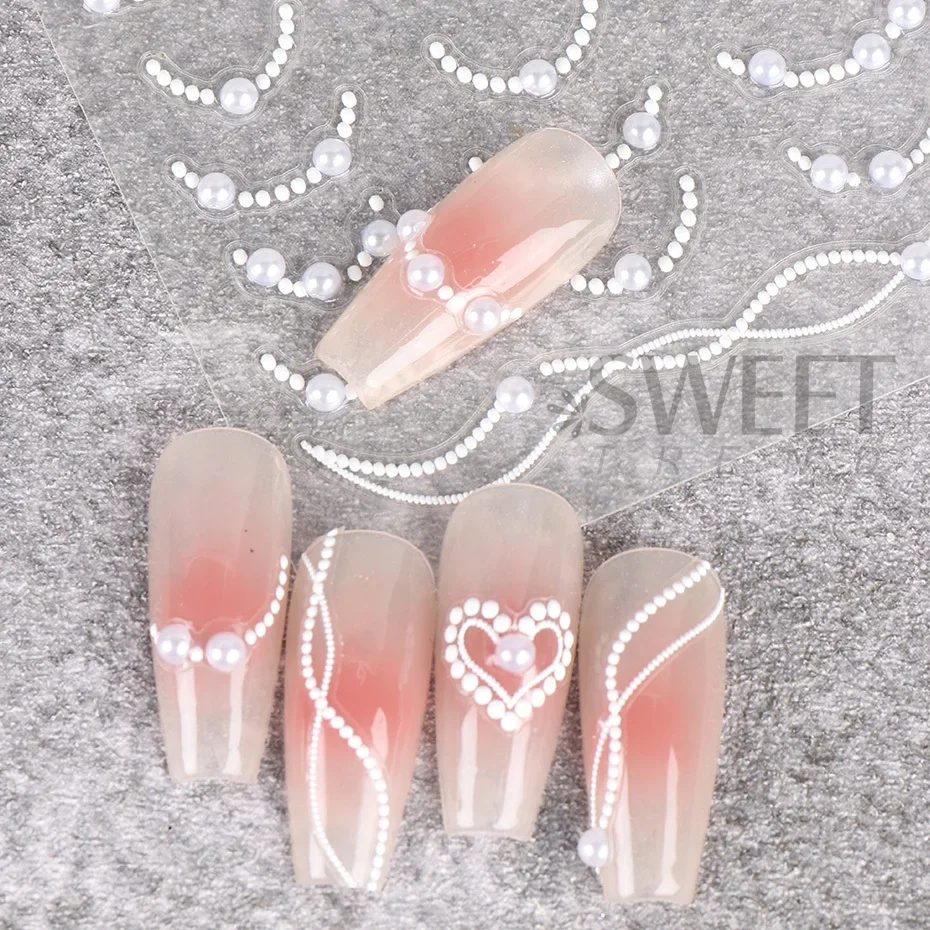 Adesivi per unghie 5D in metallo con stelle argentate in rilievo, catena di strass in resina a colori misti, perle, decorazione olografica incisa in stile Y2K