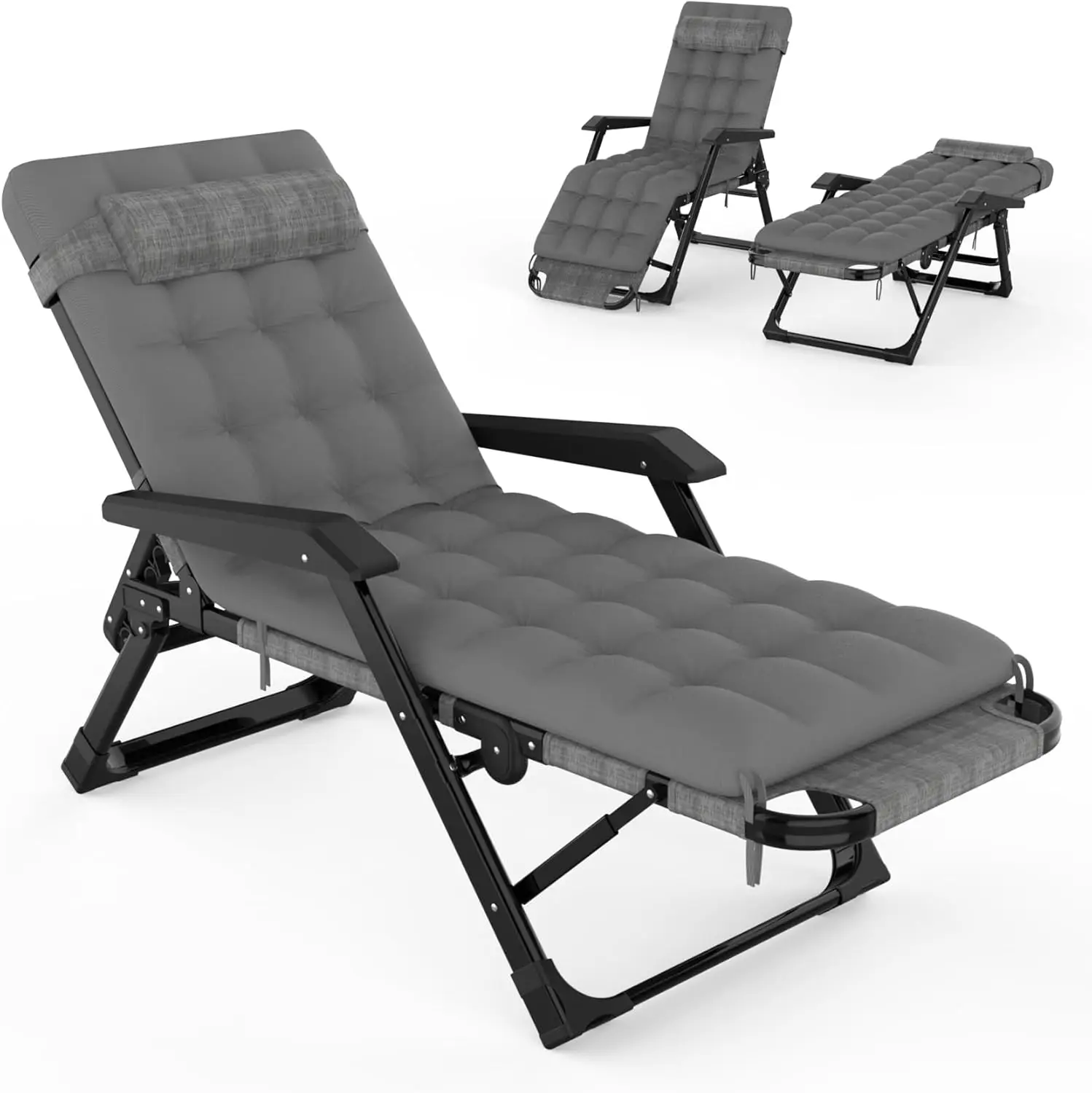 3 in 1 Oversized Folding Camping Cot 26in, 6+10 Positions Adjustable Patio Chaise Lounge Chair L, Sleeping Cots