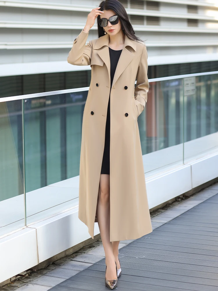 

Куртка-тренч цвета хаки для офиса / Удлиненный приталенный плащ — Новинка сезона Весна-Осень 2025, Модная и Элегантная верхняя одежда