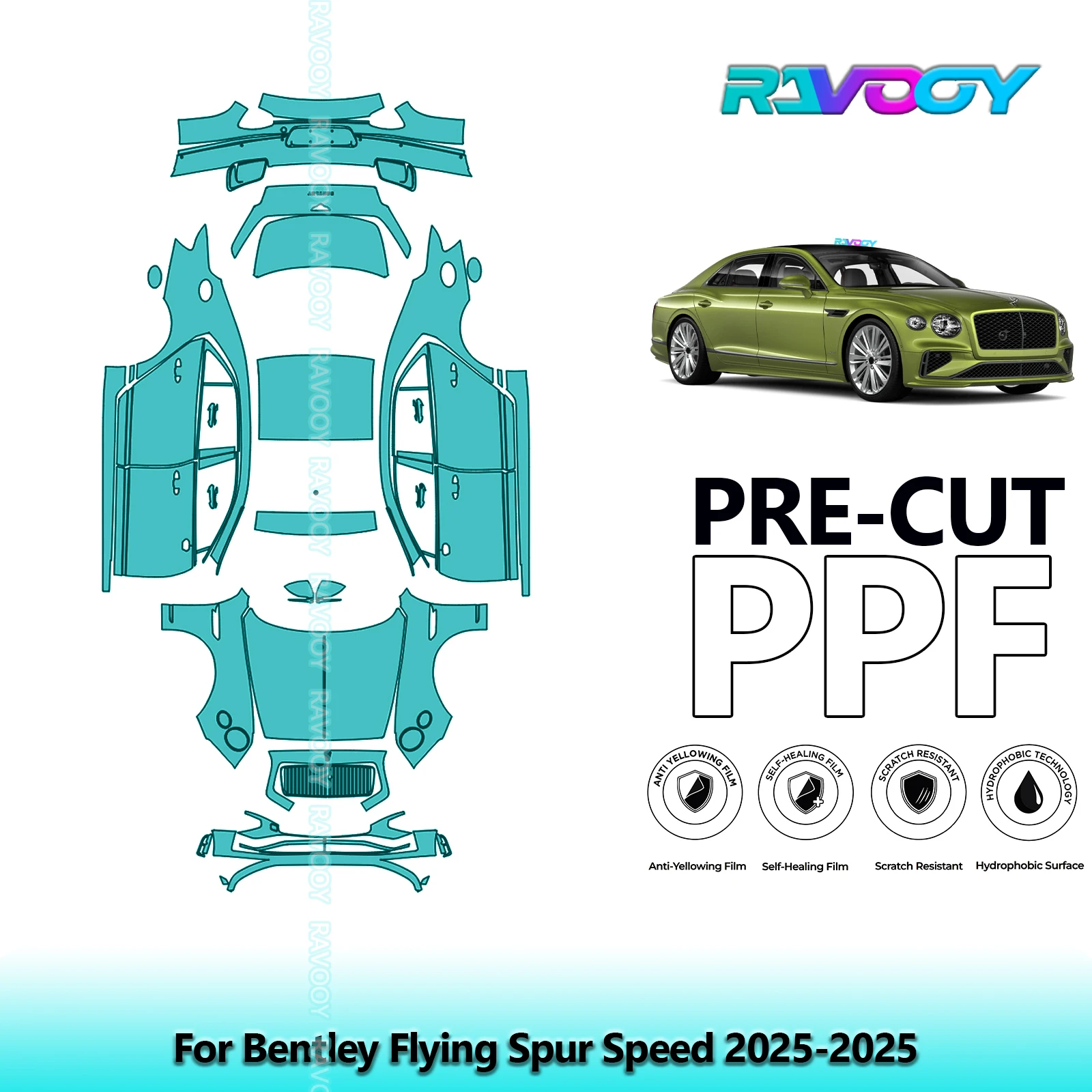 RAVOOY 8.5Mil Custom-Fit Precut TPU PPF Full Vehicle Clear Bra Stone Guard EU UK For Bentley Flying Spur Speed 2025-2026
