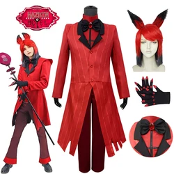 Hazbin Cosplay Hotel Alastor Costume with Wig Red Jacket Uniform Suit Full Set of Halloween Carnival Birthday Party Dress