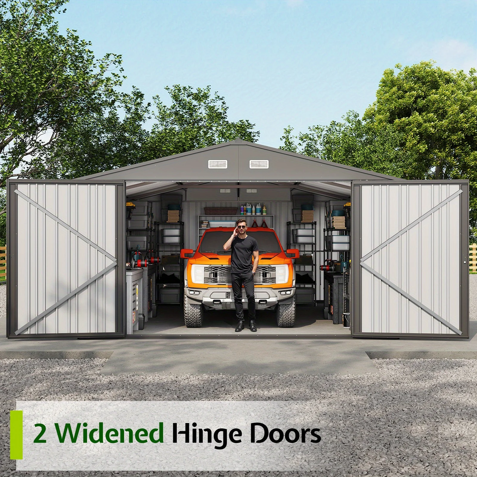 21x13x8 قدم كبير في الهواء الطلق المرآب سقيفة تخزين معدنية مع 2 أبواب 4 نوافذ كبيرة في الهواء الطلق المرآب المأوى للمركبة