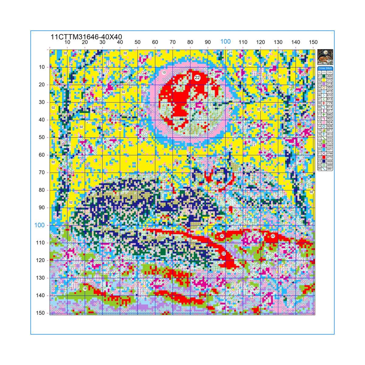 1 Stück 40x40 cm/15,74 Zoll, 11CT/14CT Kreuzstich-Set, DIY Valentinstagsgeschenk, Stickerei-Set für Festivals, Tiere – Detail 2