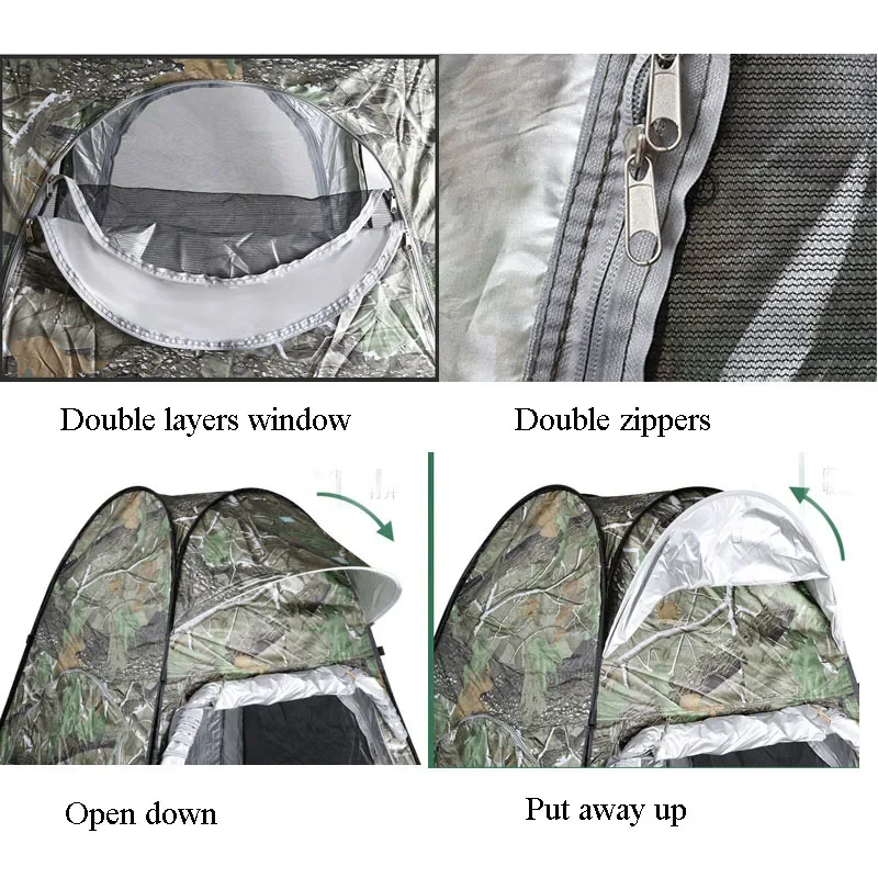 Imagem -03 - Camuflagem Ice Fishing Tent para Pessoa Anti-mosquito à Prova de Chuva Protetor Solar Portas Duplas Janelas Pop up Quick Open 150*150*190cm