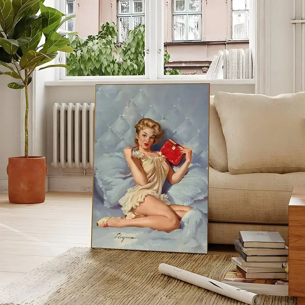 خمر الفن جيل Elvgren المشارك المياه برهان ورقة طباعة غرفة ملصقات ديكور لتزيين الغرف الفن الجدار الديكور غرفة نوم غرفة المعيشة