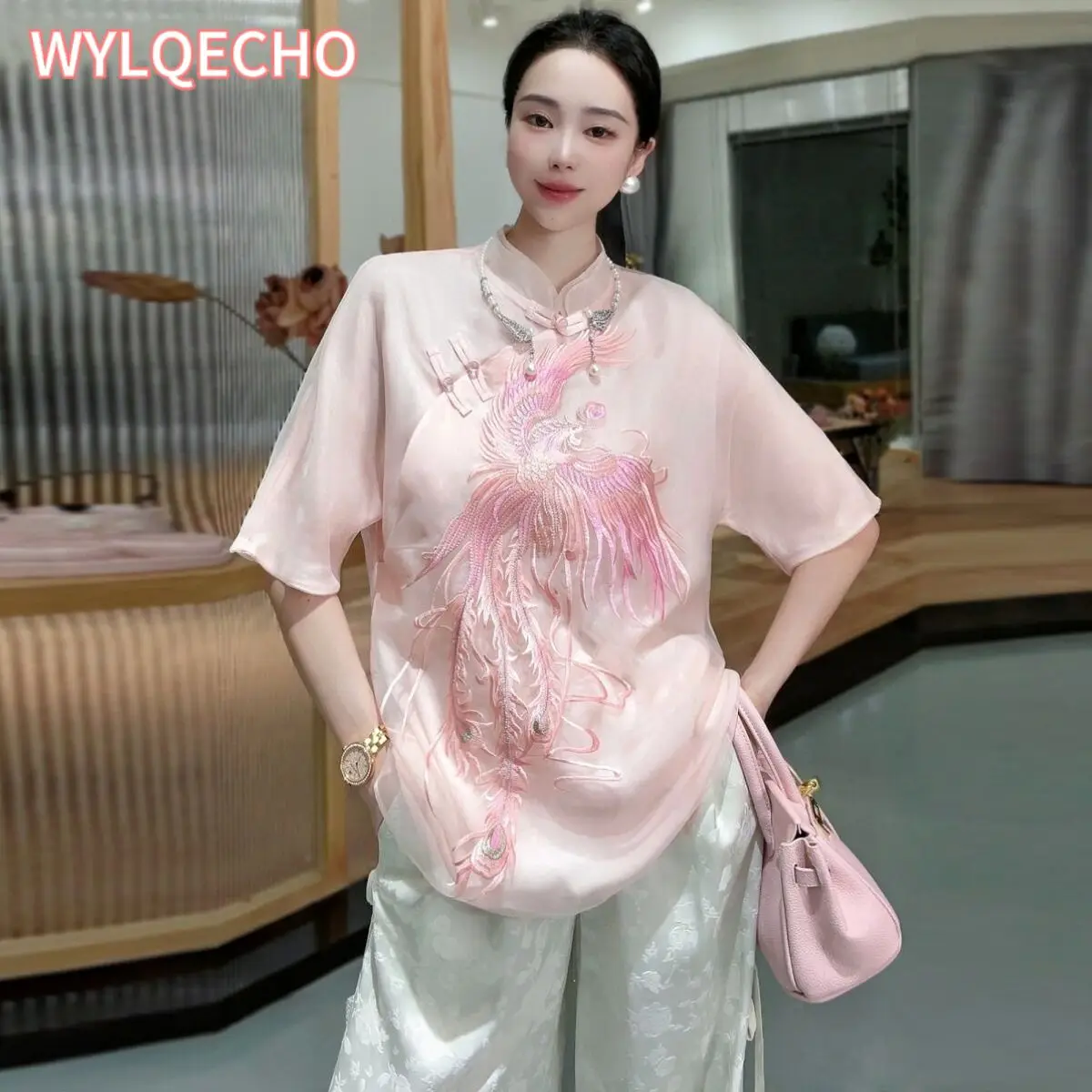 

2024 chinese style embroidered retro top button tang suit oriental style hanfu top women spring summer graceful cheongsam blouse