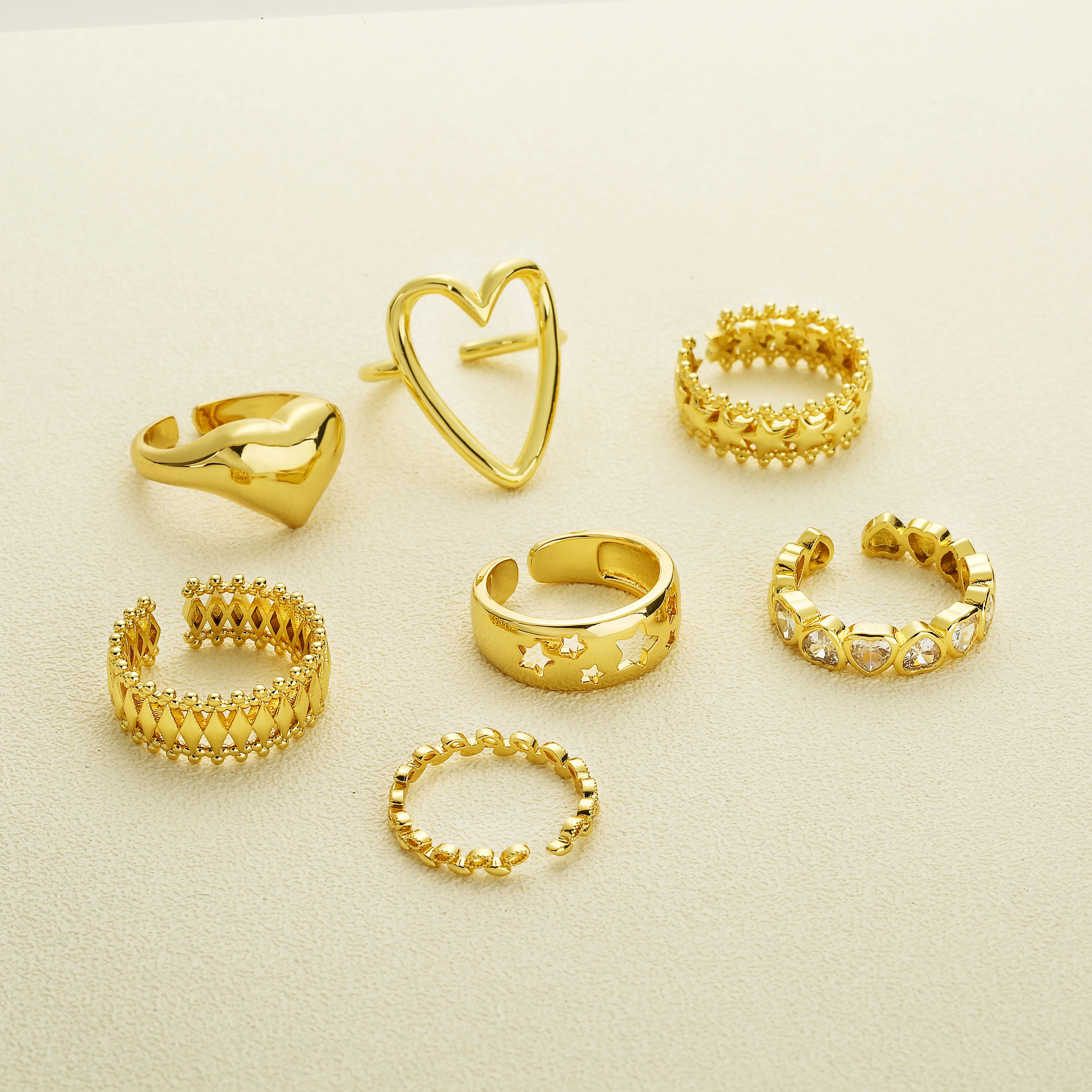 HECHENG ، النحاس خواتم للنساء القلب ستار قابل للتعديل البنصر موضة مجوهرات الحفلات هندسية الجمالية المفتوحة الدائري