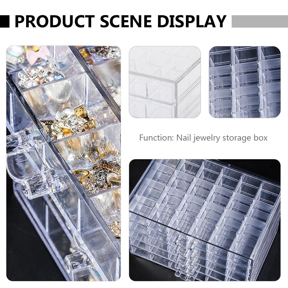 Organizer na sztuczne paznokcie, pojemnik na tipsy, 120 przegródek, przezroczysty, duża pojemność, etui na ozdoby do paznokci, cekiny, organizer do przechowywania akcesoriów do manicure