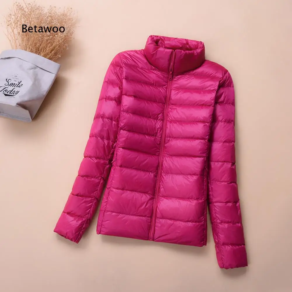 Light Warm Down Outerwear For Women Solid Tone Stand Collar Full Zip Quilted Long Sleeve Coat For Cool Autumn Winter Days