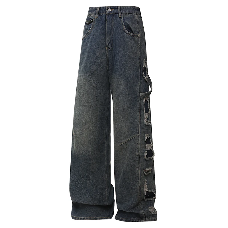 Damskie niebieskie luźne jeansy Y2k Harajuku spodnie dżinsowe vintage japoński styl lat 2000 oversize z wysokim stanem spodnie jeansowe ubrania trash