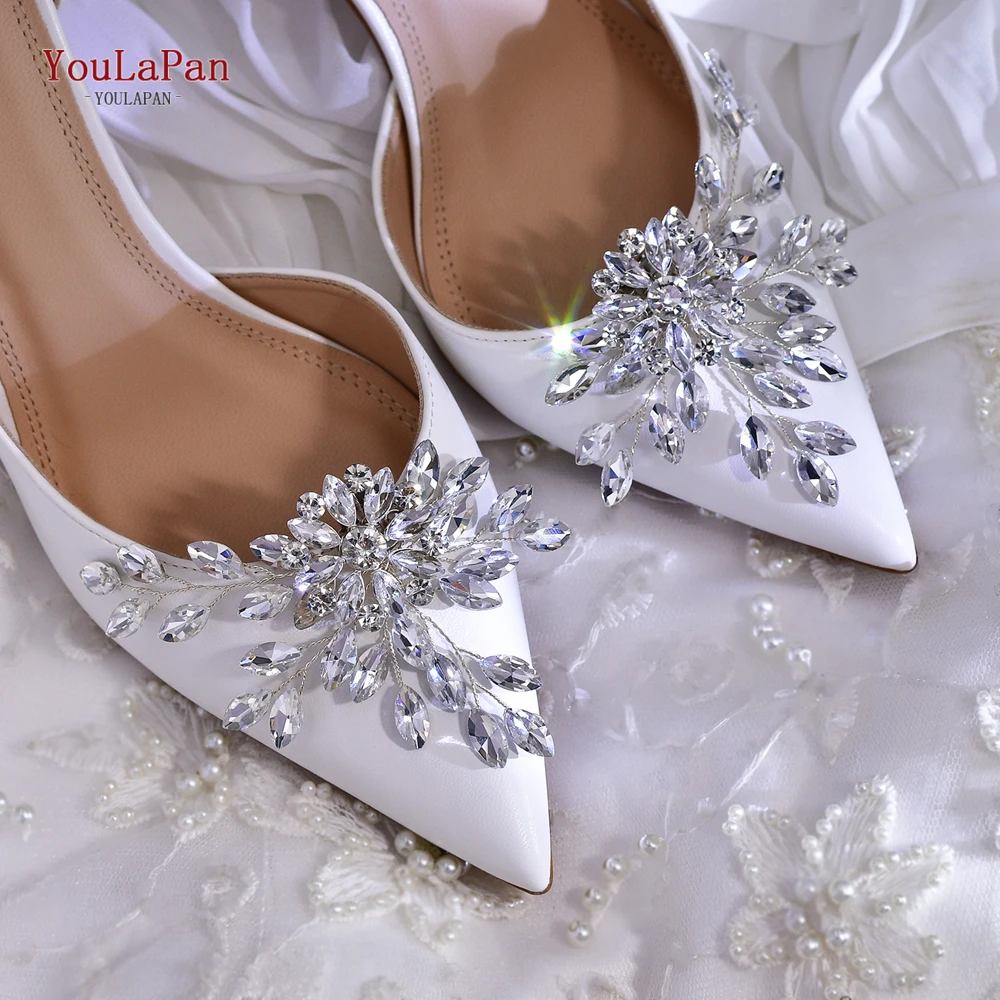 

TOPQUEEN Bridal Rhinestone Flower Shoe Buckles Handmade Shoe Accessories Women Fashion Shoes Clip High Heels Shoe Flower HX54