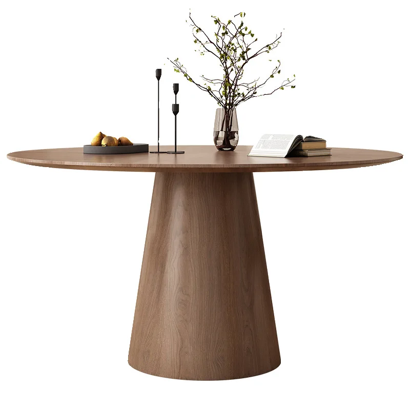 

Nordic light luxury, round Italian walnut dining table, large and small apartment, simple and modern