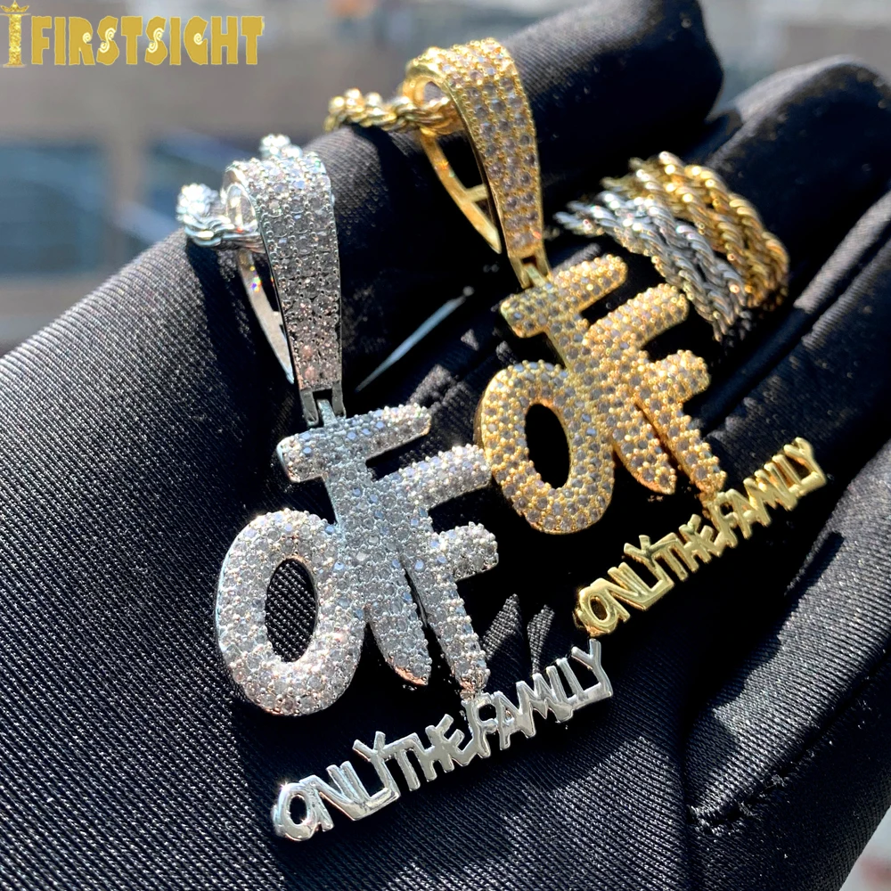 Nuevo solo la familia colgante collar helado CZ Cubic Zirconia Color oro OTF letra encanto hombres mujeres joyería de Hip Hop