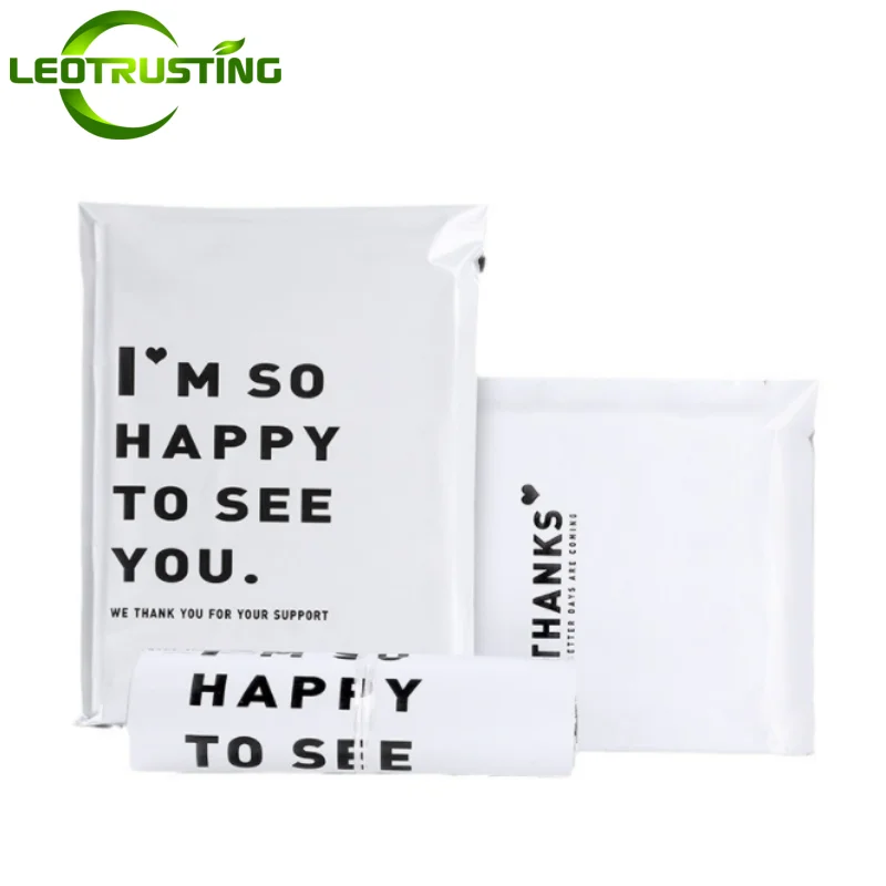 50/100PCS White Happy Poly Mailer Adhesive Envelope Bag DIY Xmas Mailing Clothing T-shirt Toys Gift Shoe Box Packaging Pouches