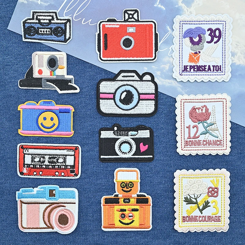 Retro Creative Cartoon Camera Patch Sewing Accessories Embroidery Patches for Jackets Backpack Clothing Ironing Badge