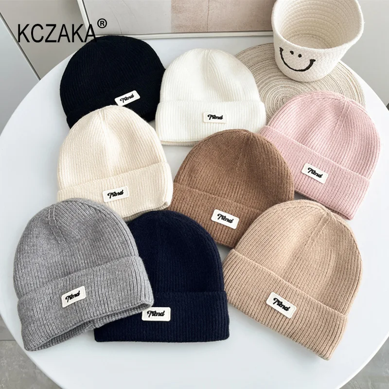 

KCZAKA Brand Mens Autumn Winter Knitted Beanies Unisex Outdoor Casual Warm Slouchy Beanie Hat Ladies Double Layer Snow Hats