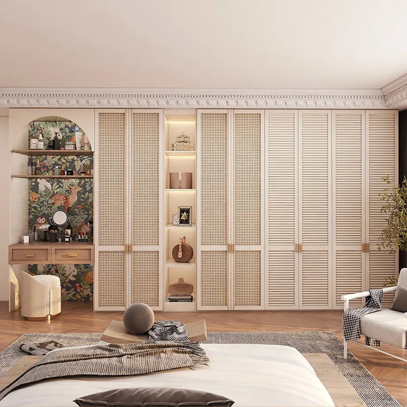 Luxury Women Clothes Storage Bedroom Wardrobe Organizer Cabinets Guarda Roupas Furniture Drawers Light Glass Closet Rattan