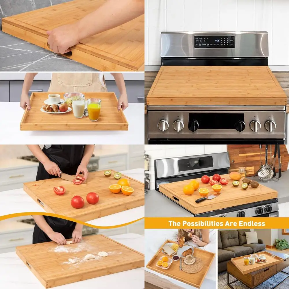 

Bamboo Noodle Board as Electric Stove Top Protector and Kitchen Cutting Surface