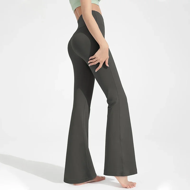 Women's High-Waisted Elastic Bell Bottom Pants Cinching Waist Hip Lifting Fitness Exercise Yoga Casual Outdoor Running