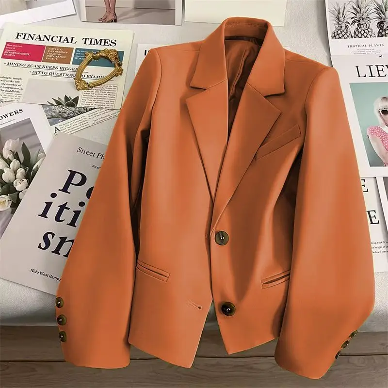 Spring Fashion New Women's Elegant Suit Jacket with A Short Collar and Long Sleeves Versatile Design High Street Jacket