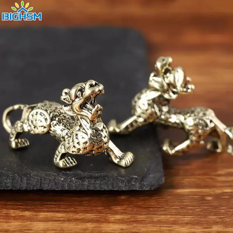 1PC Statue Figurine Wealth Brass Decor Prosperity Chinese Style Ornament Qilin Dragon Luck Animal Fengshui Vintage