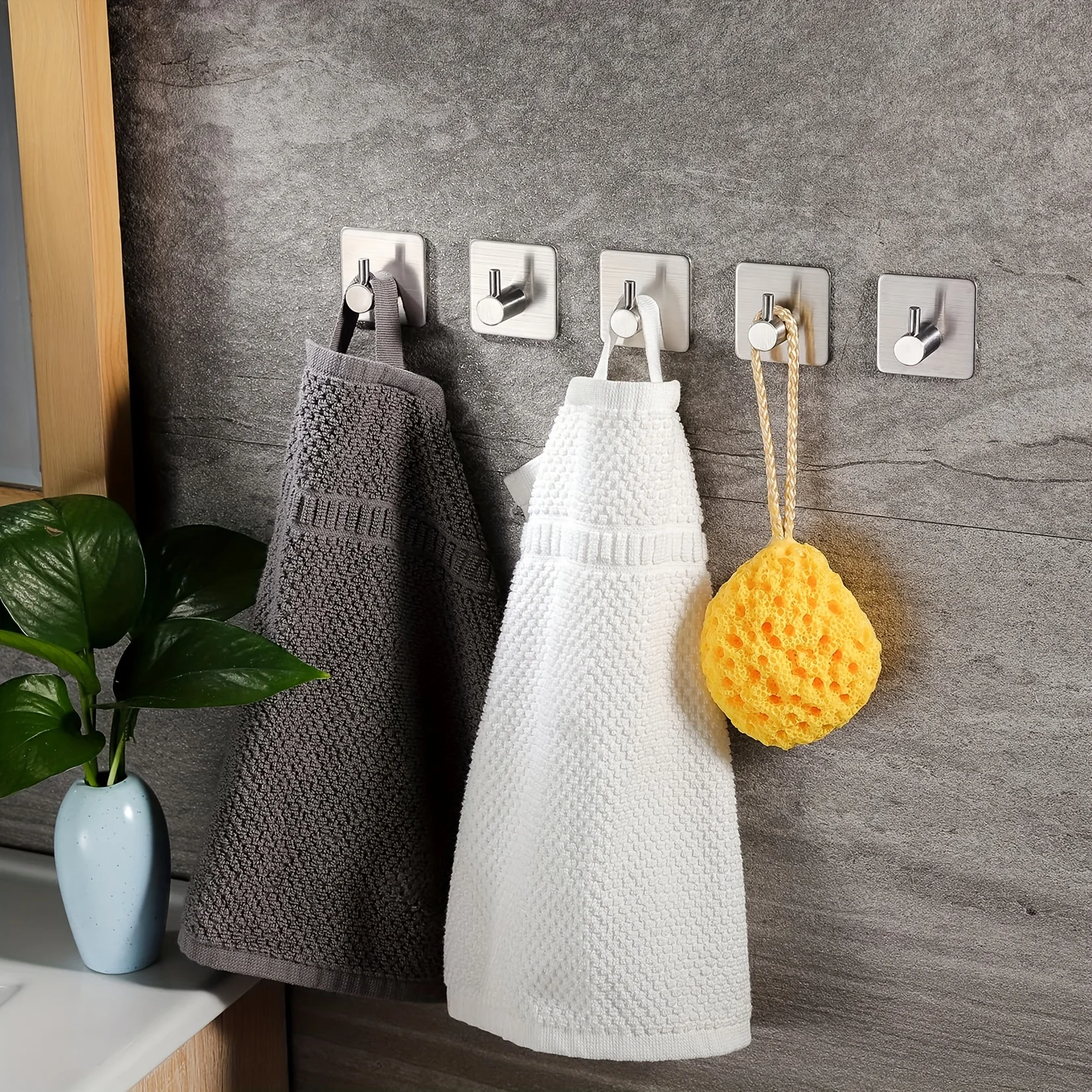 4pcs Self-Adhesive Towel Hooks 304 Stainless Steel Stick-On Wall Hooks For Home Coat Robe Bathroom Organization Accessories