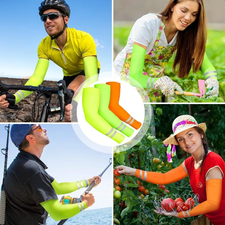 6 Pairs UV Sun Protection Arm Sleeves for Men Women Reflective Cooling Comprion Sleeves Golf Outdoor Sports