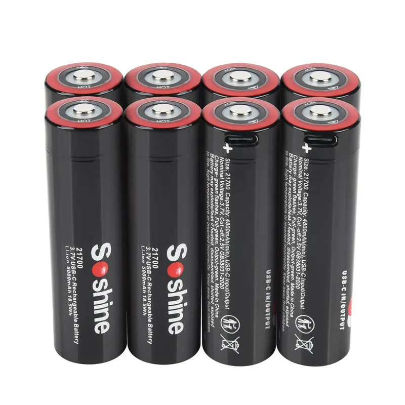 Soshine 21700 5000mah Multi-function Lithium Battery li ion Rechargeable Battery 3.7V 5000mAh Type-c Input and Output 5V Output