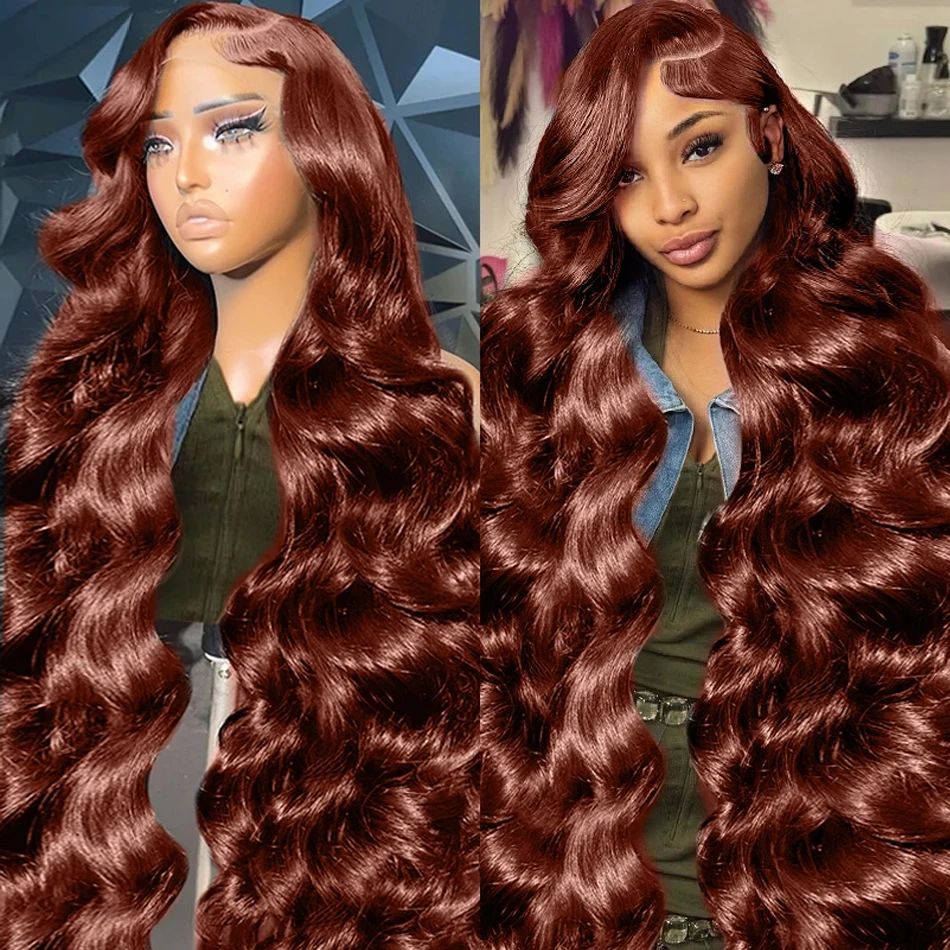 

13x4 Transparent Lace Reddish Brown Body Wave Human Hair Wig PrePlucked 13x6 Lace Frontal Wig Human Hair Wig Remy Hair 38Inch