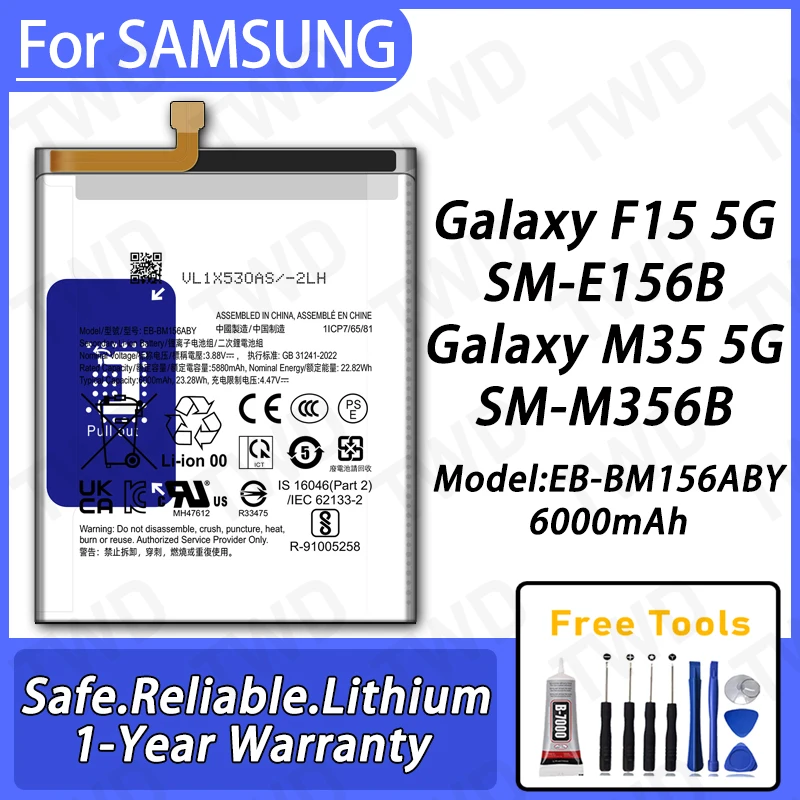 

EB-BM156ABY Large capacity 6000mAh Battery For Samsung Galaxy F15 5G/M35 5G Batteries New High Quanlity+Free Tools