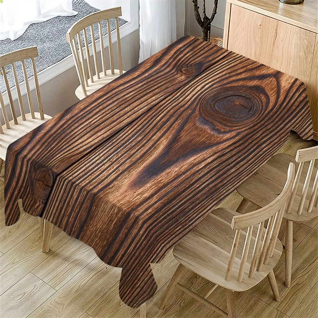 

1pc Imitation Wood Grain Table Cover Retro Farm Wood Decoration Birthday Party Restaurant and Holiday Durable Stylish Tablecloth