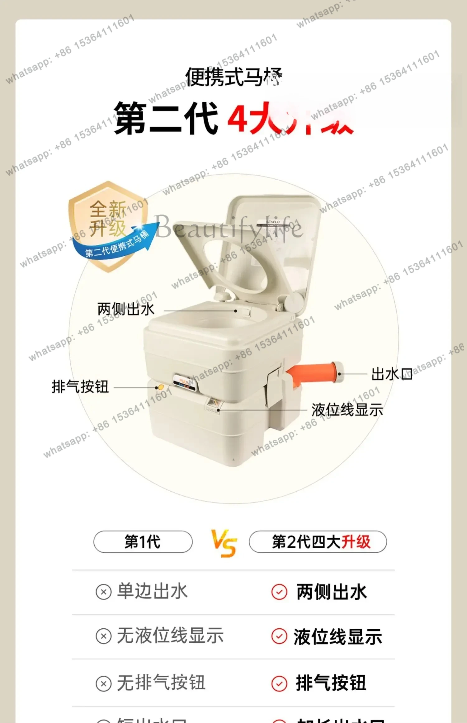 Outdoor Camping Mobile Portable Toilet RV Ship Flush Elderly Toilet