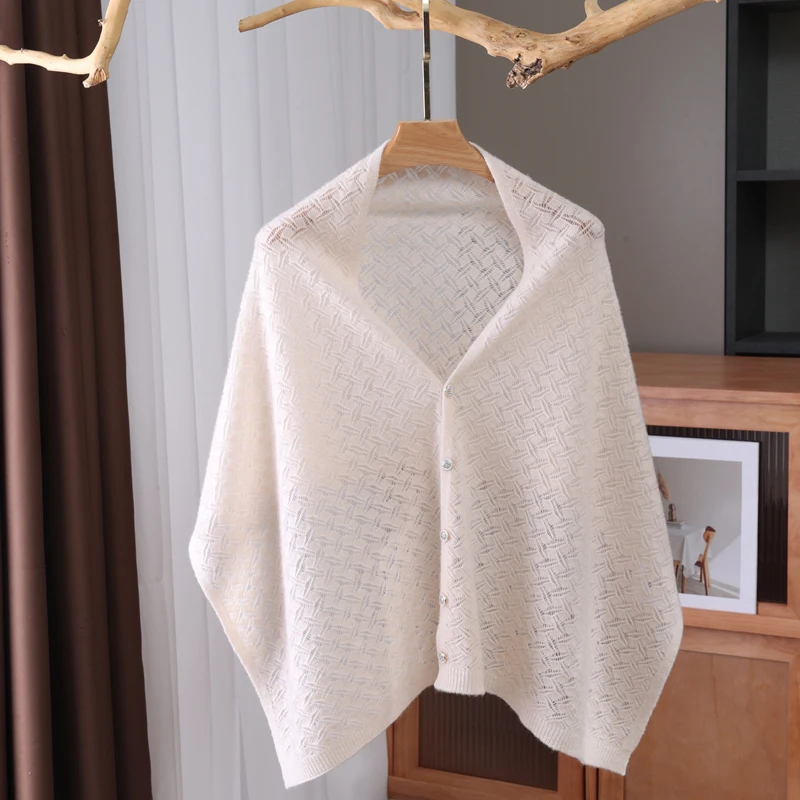 

2025 New Women's Fashion Pure Wool Shawl Hollow Plaid Solid Color Knitted Shawl Scarf Women's Fashion Accessories