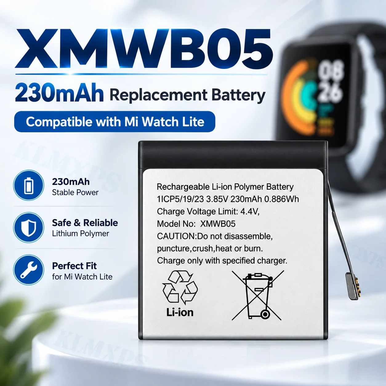 XMWB05 Battery 230mAh 3.85V Li-ion Polymer Rechargeable Replacement Battery for Mi Watch Lite Smart Watch Repair