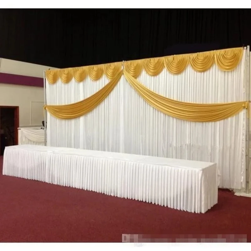 

Nice Looking 3x6M Ice Silk Wedding Backdrop Curtain Stage Background Photo Booth Include Top Swag Drape Event Party Decoration