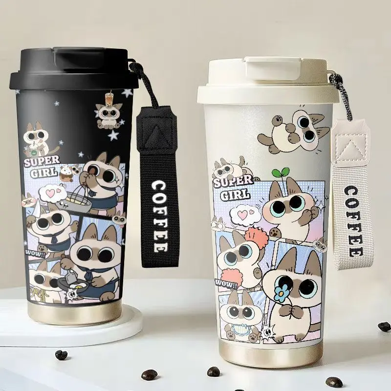 Azuki Kaffeetasse, neue Kreativität, niedlicher und cartoonartiger Stil, modisch, einfach und langlebig, große Kapazität, tragbarer Thermobecher für Paare. – Detail 2