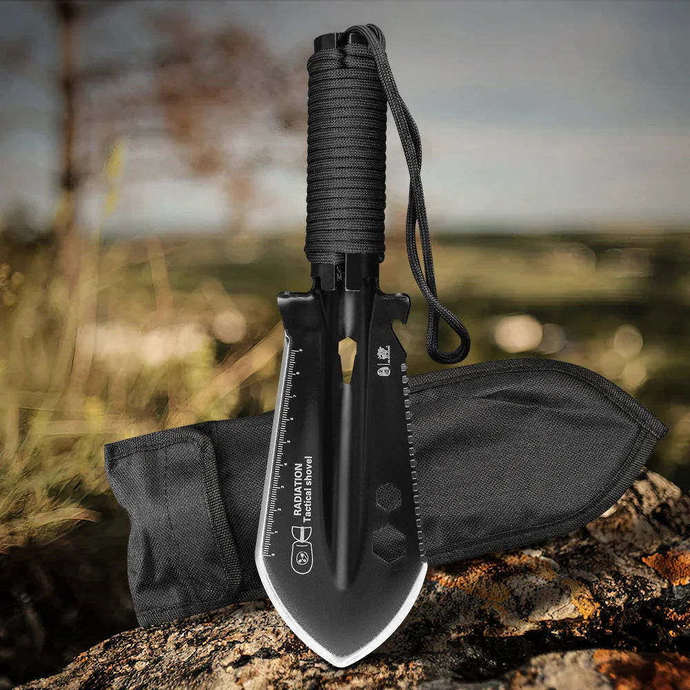 8-in-1 Mini Multifunctional Survival Shovel – 3CR13 Stainless Steel Portable Camping Spade Outdoor Entrenching Tool with Case