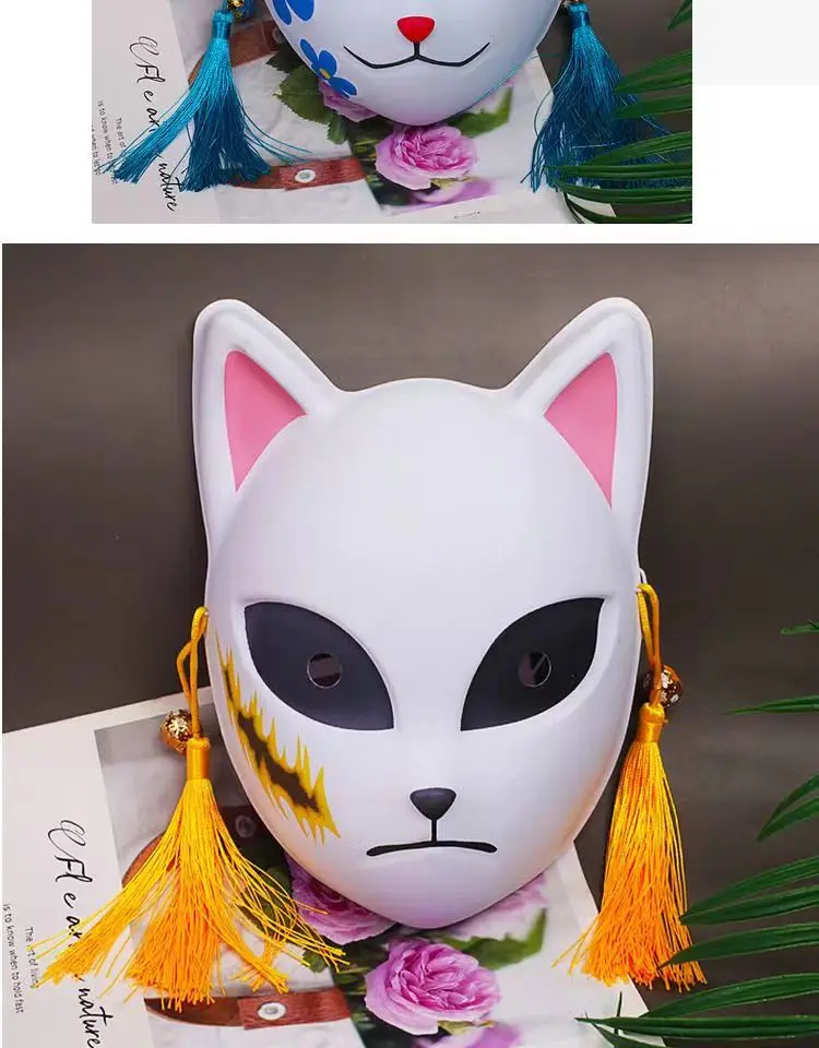 Japanische Anime Dämon Fuchs Maske Cosplay Sabito Makomo Tanjiro verdicken Plastik Tier masken Halloween Party Kostüm Requisiten Deluxe