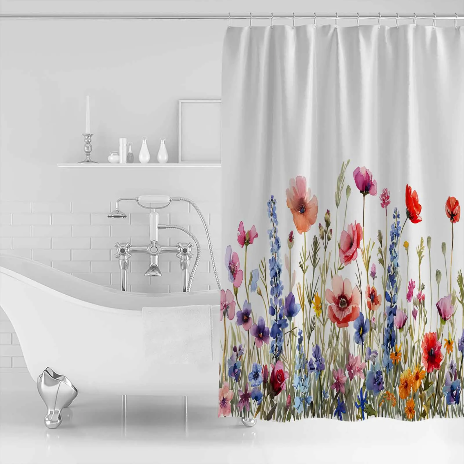 Flower Plant Watercolor Leaves Daisy Shower Curtains Waterproof Bath Curtains Home Decor Modern Luxury Bathroom Curtain