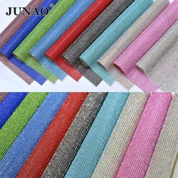 JUNAO 24x40cm Light Peach Self Adhesive Glass Rhinestones Mesh Fabric Crystal Trim Hotfix Stones Appliques For DIY Decoration