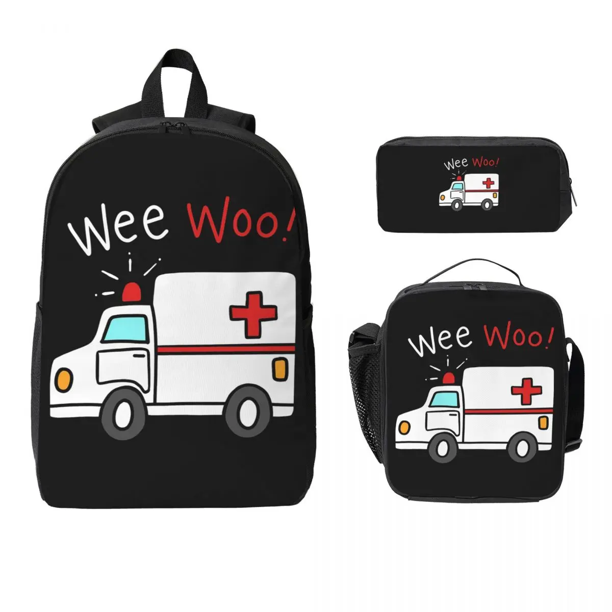 

Paramedic Ambulance Backpack Student Boys Girls BookBag School Bag Laptop Shoulder Bags 3ps Insulated Lunch Bag Pencil Case