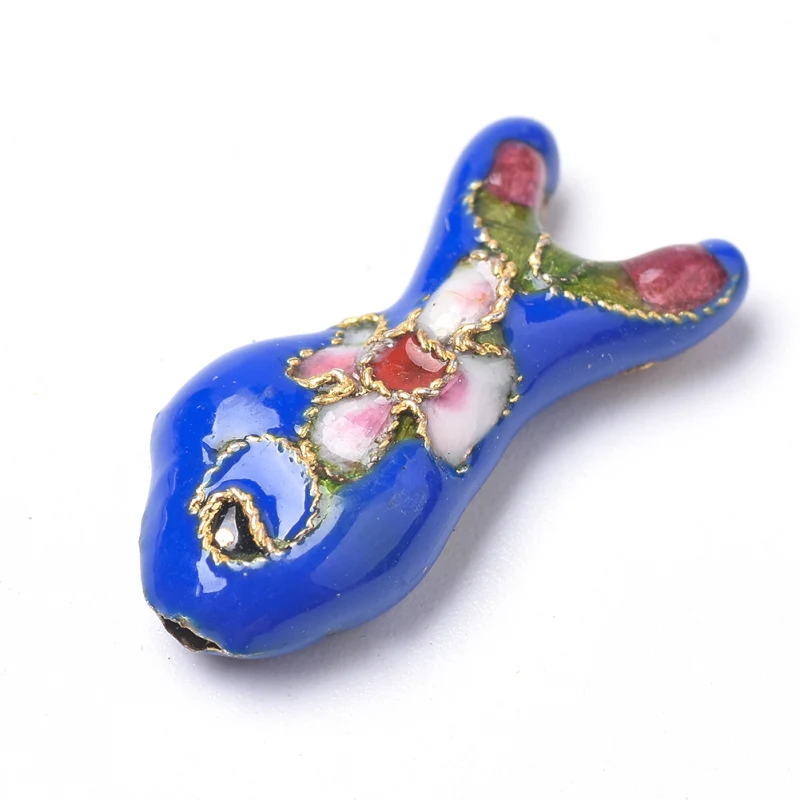 5pcs Handmade Cloisonne Beads Fish Mixed Color 19.5x9x5~6mm Hole: 1mm